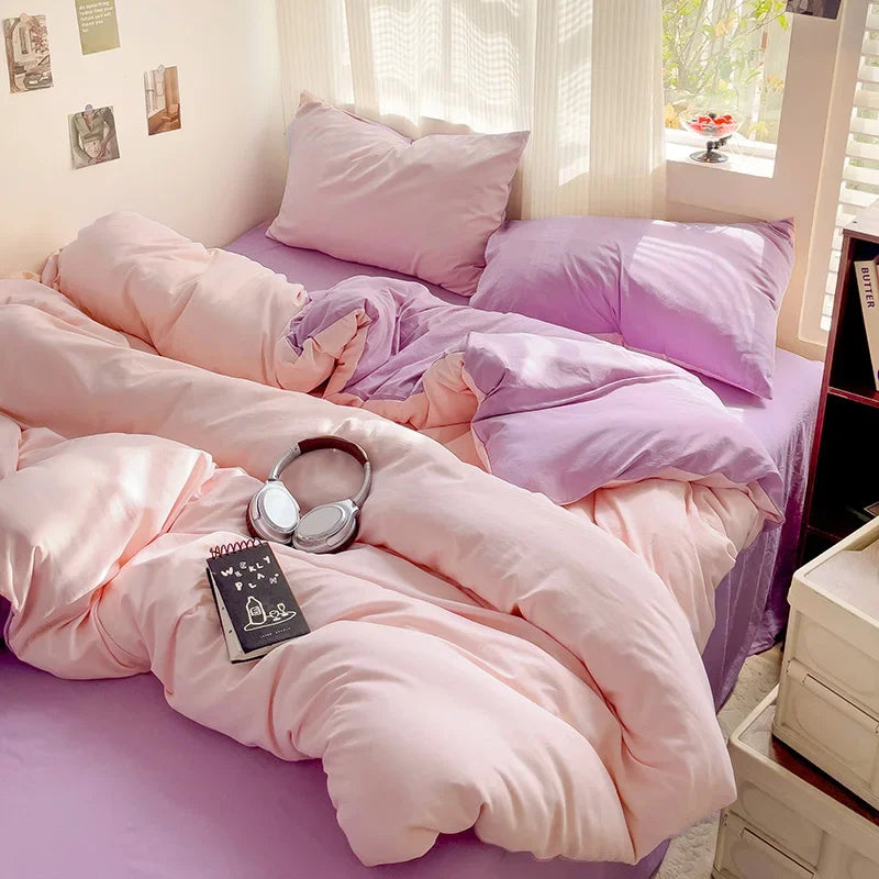 4-Piece Solid Cotton Bedding Set – Twin/Full Sizes
