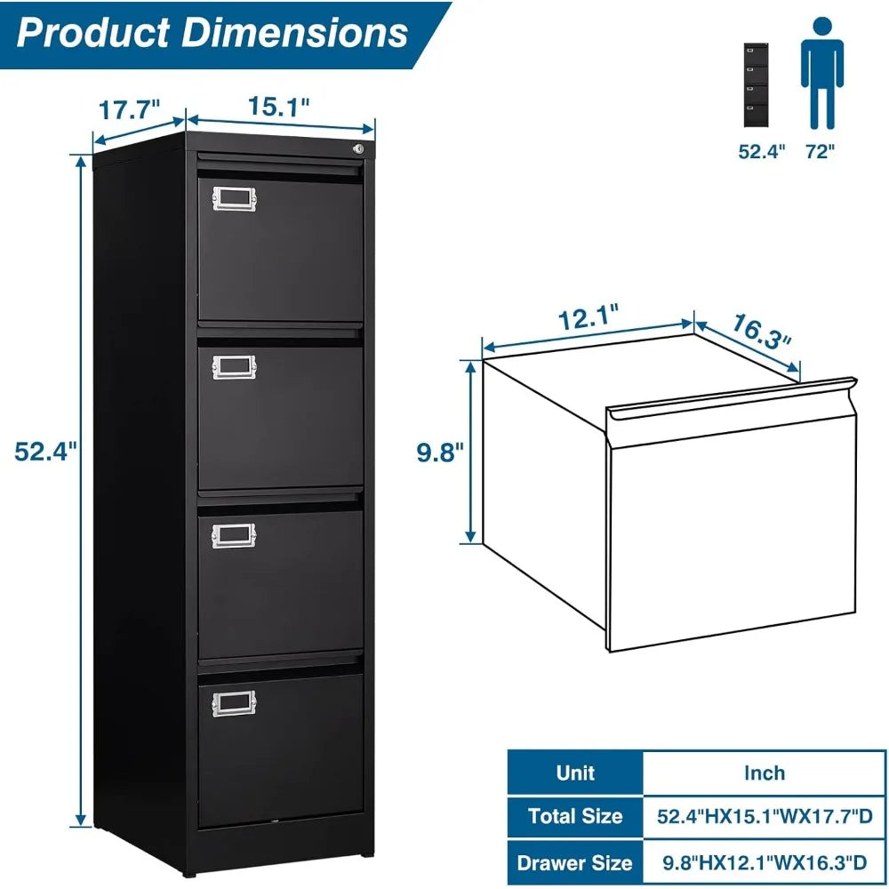 Metal Vertical File Cabinet with Lock – Anti-Tip Design