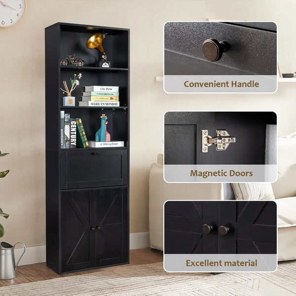 3-Layer Double Z Cabinet with Drawer – Black 60×180cm