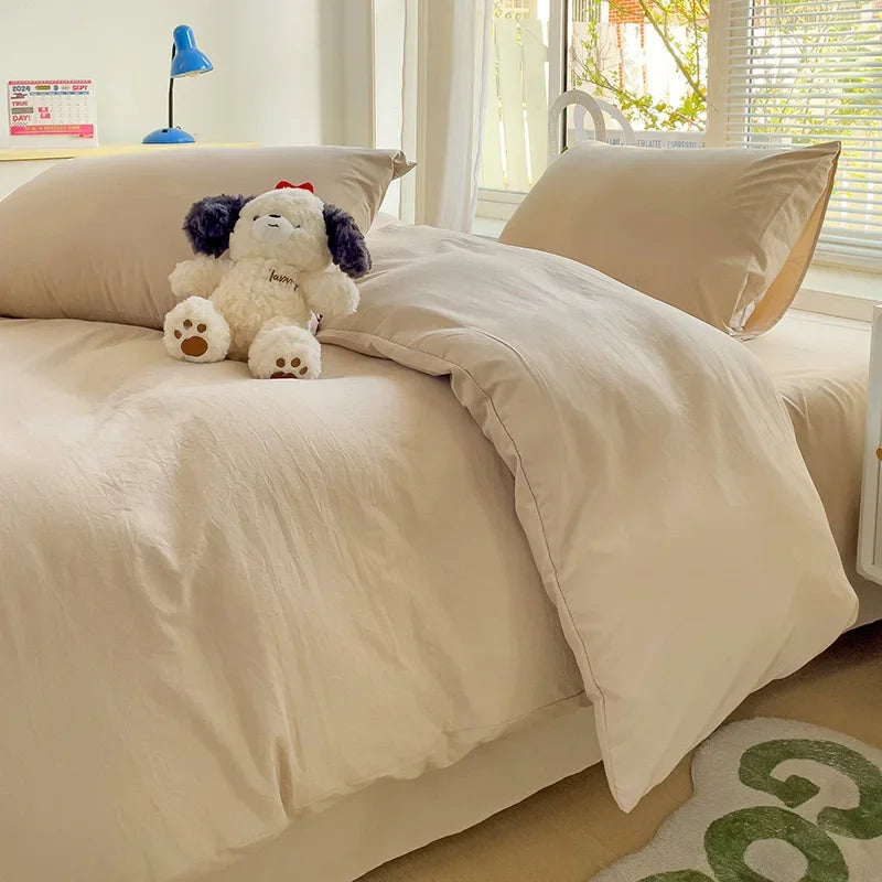 4-Piece Solid Cotton Bedding Set – Twin/Full Sizes