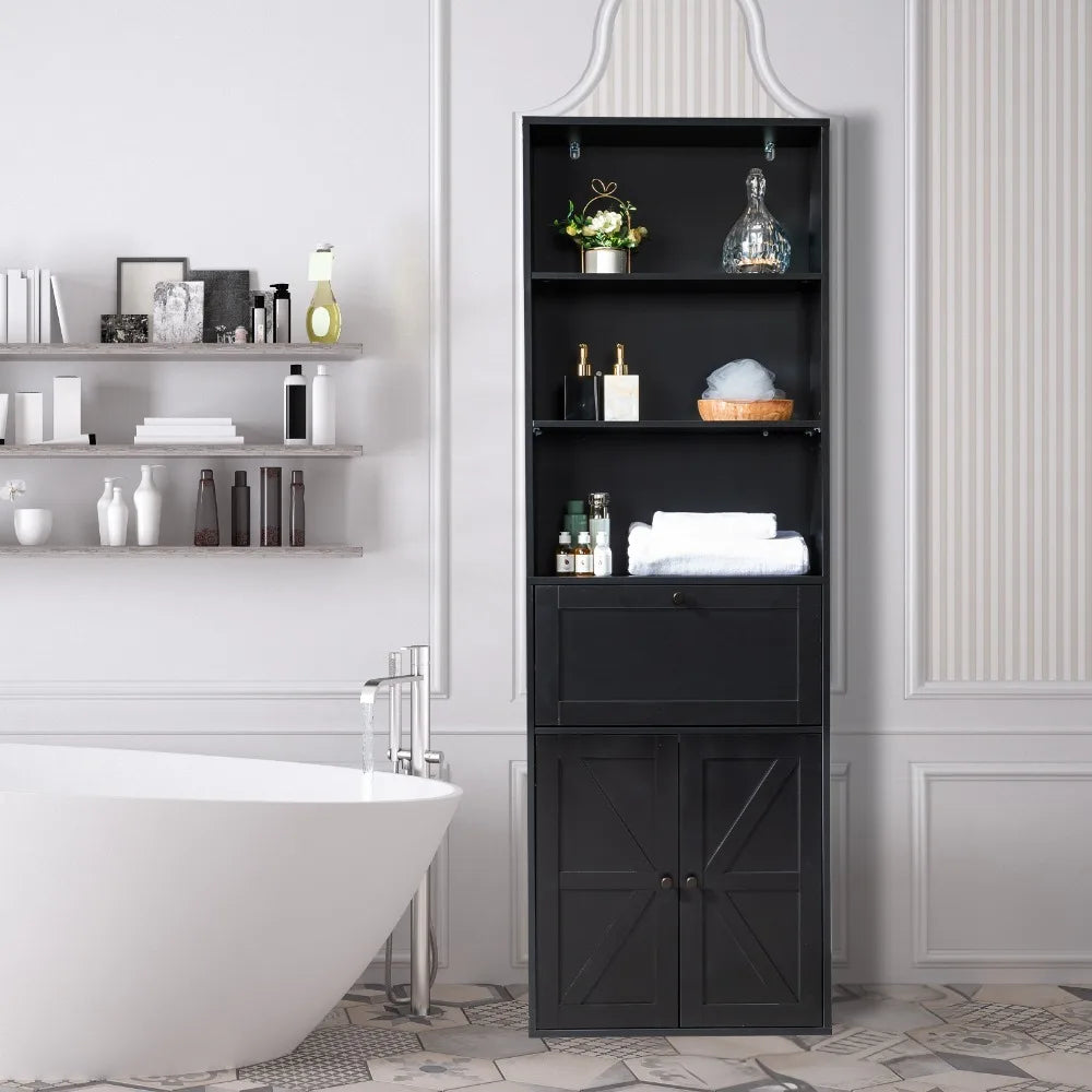 3-Layer Double Z Cabinet with Drawer – Black 60×180cm