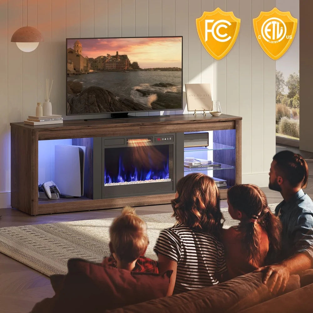 Modern 70" Fireplace TV Stand with LED & Storage