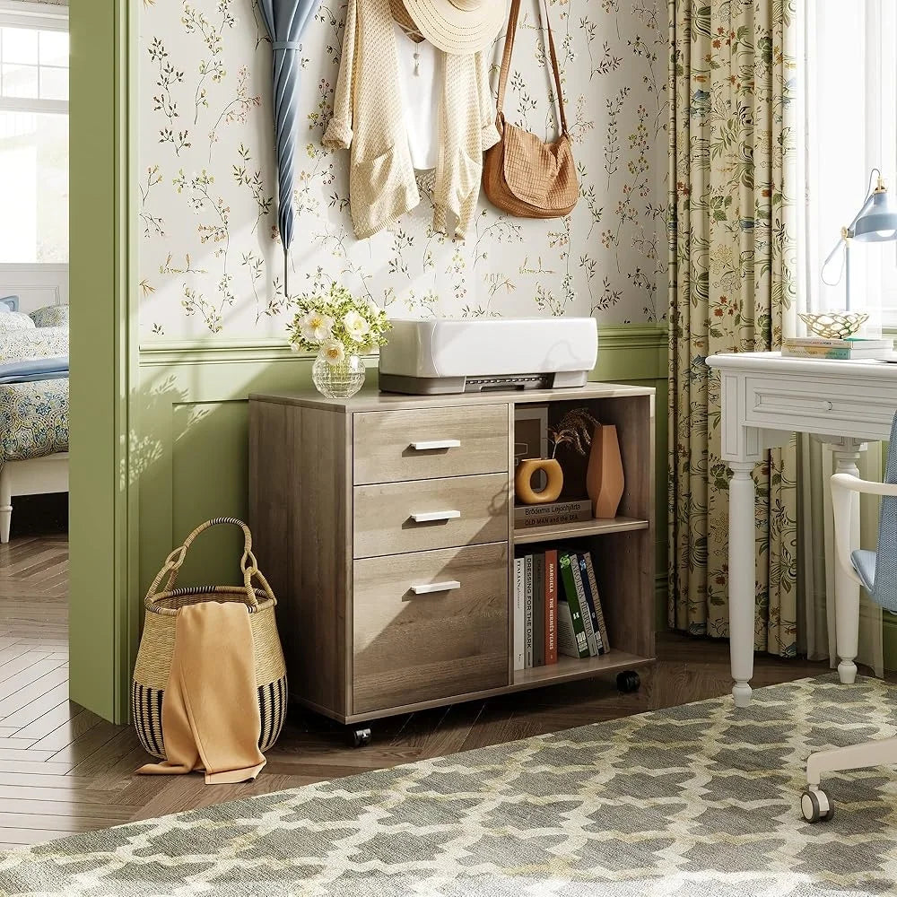 3-Drawer Rolling File Cabinet with Printer Stand