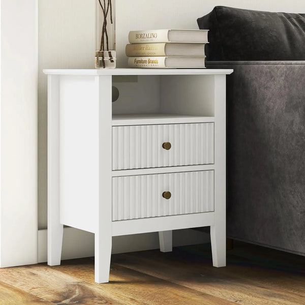 Green Fluted 2-Drawer Nightstand – Modern End Table