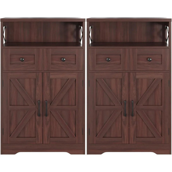 Set of 2 Dark Brown Pantry Storage Cabinets with Shelves