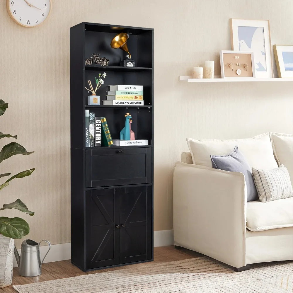 3-Layer Double Z Cabinet with Drawer – Black 60×180cm