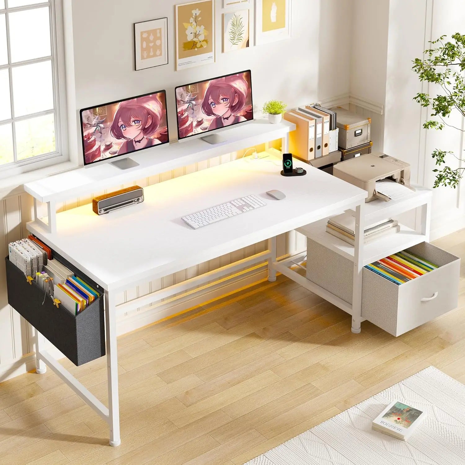 57" Office Desk with Drawers & Power Outlets