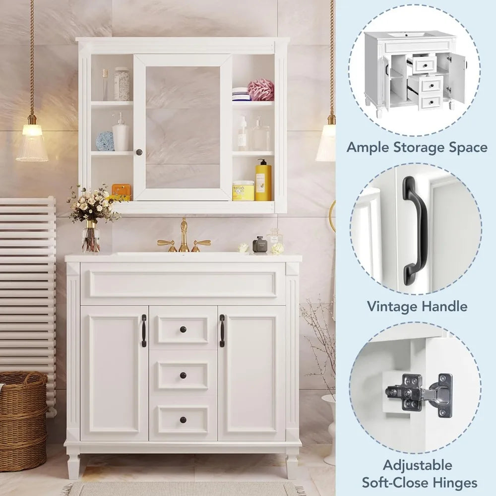 36" Bathroom Vanity with Sink & Medicine Cabinet