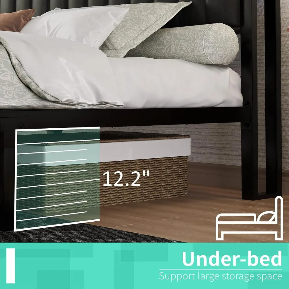 Queen LED Platform Bed Frame with Storage & Charging