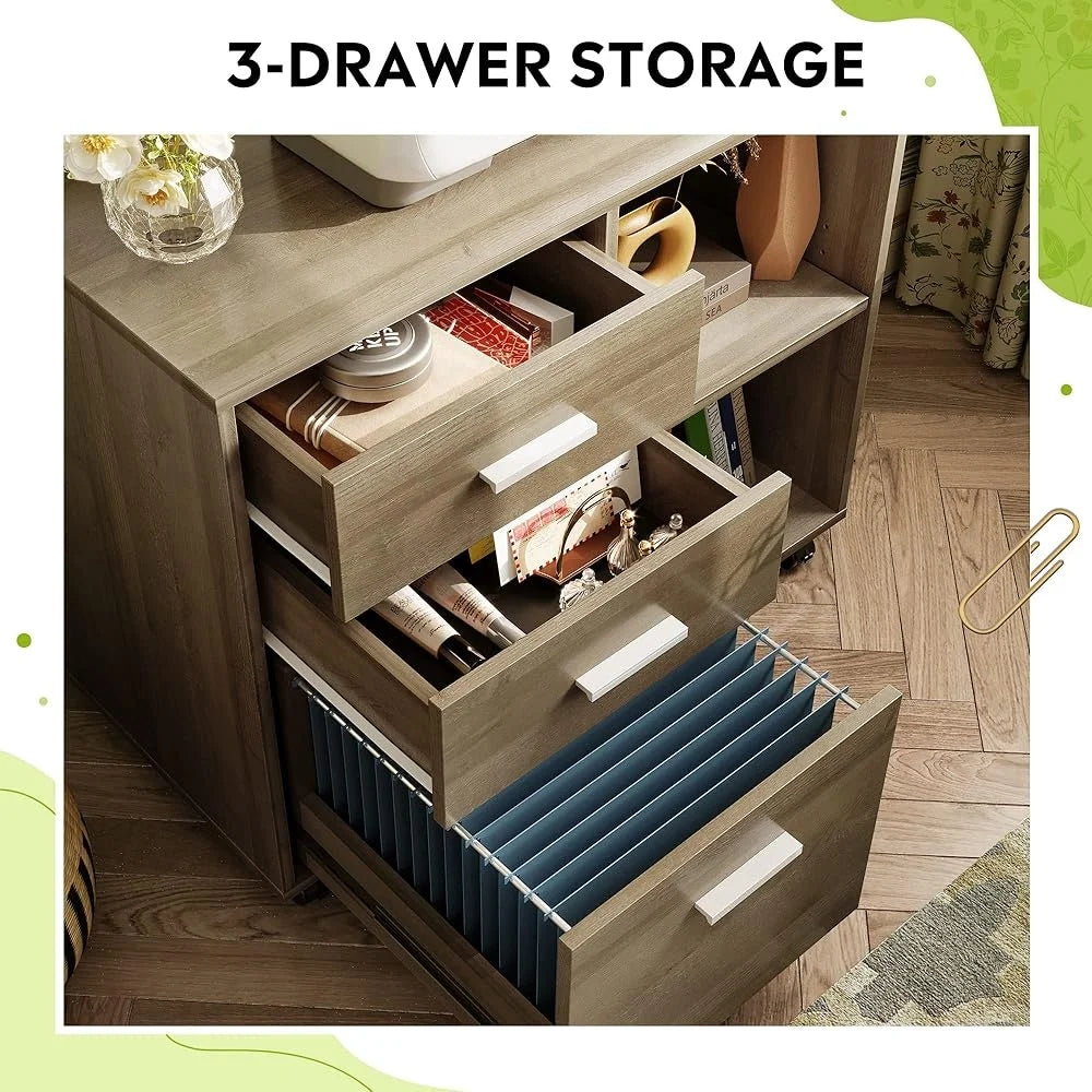 3-Drawer Rolling File Cabinet with Printer Stand