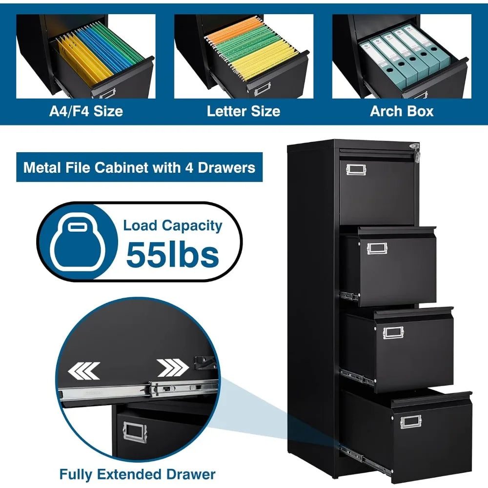 Metal Vertical File Cabinet with Lock – Anti-Tip Design