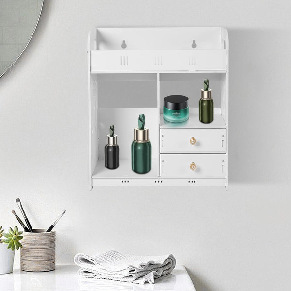 White Bathroom Wall Cabinet with Drawers & Adhesive Mount