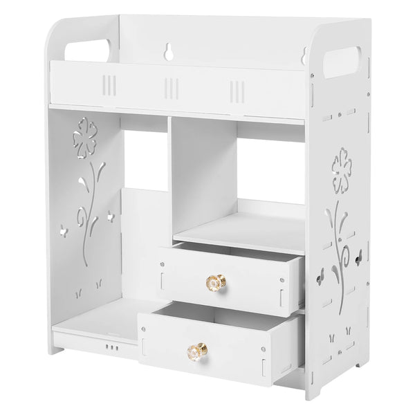 White Bathroom Wall Cabinet with Drawers & Adhesive Mount