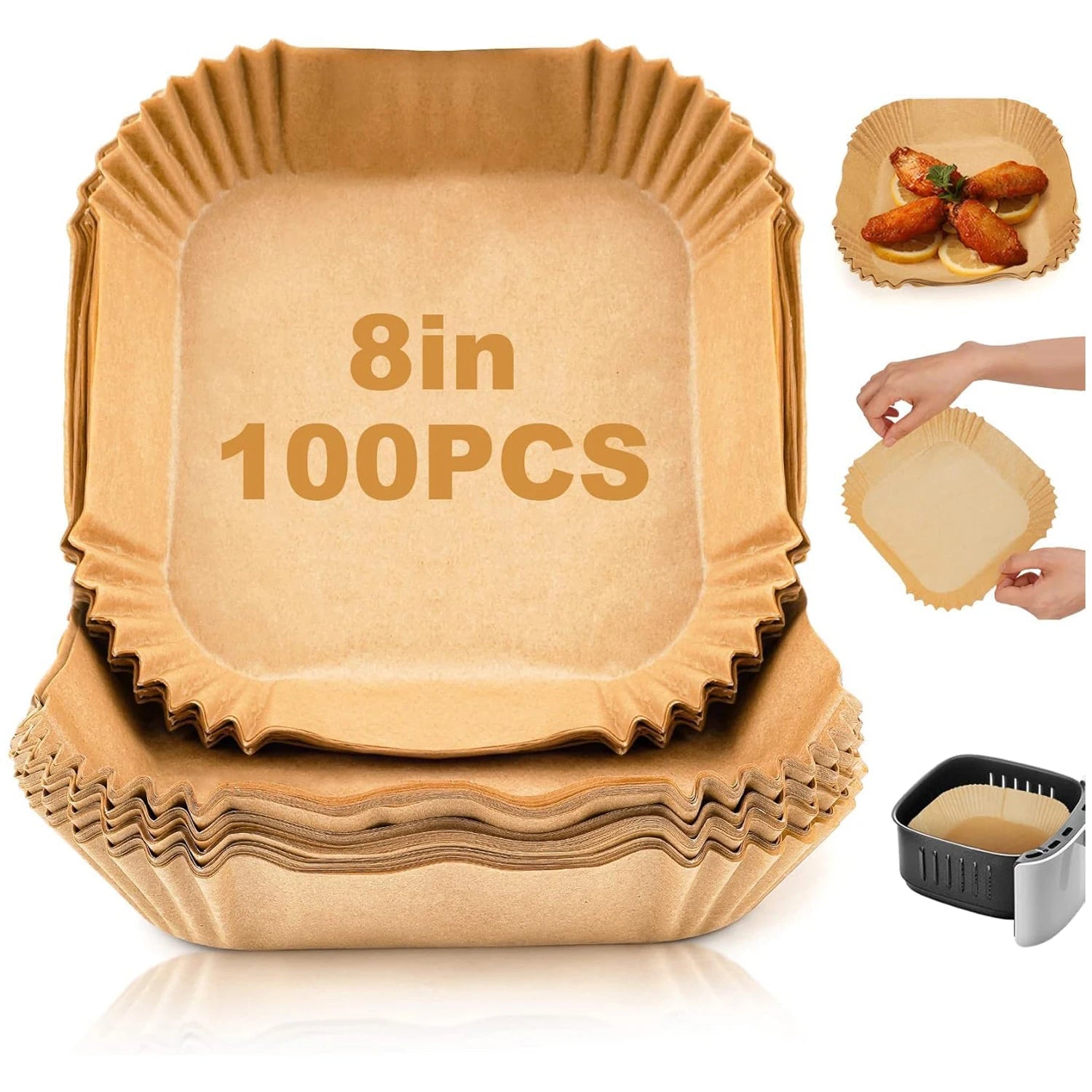 8-Inch Square Air Fryer Paper Liners (Non-Stick)