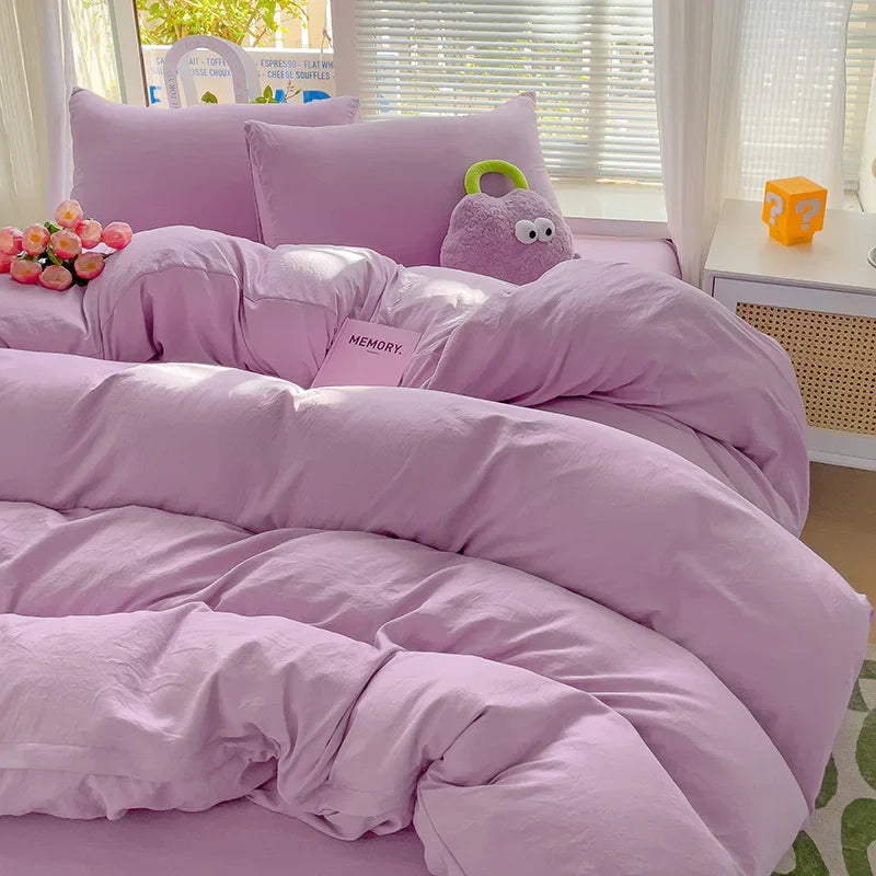 4-Piece Solid Cotton Bedding Set – Twin/Full Sizes