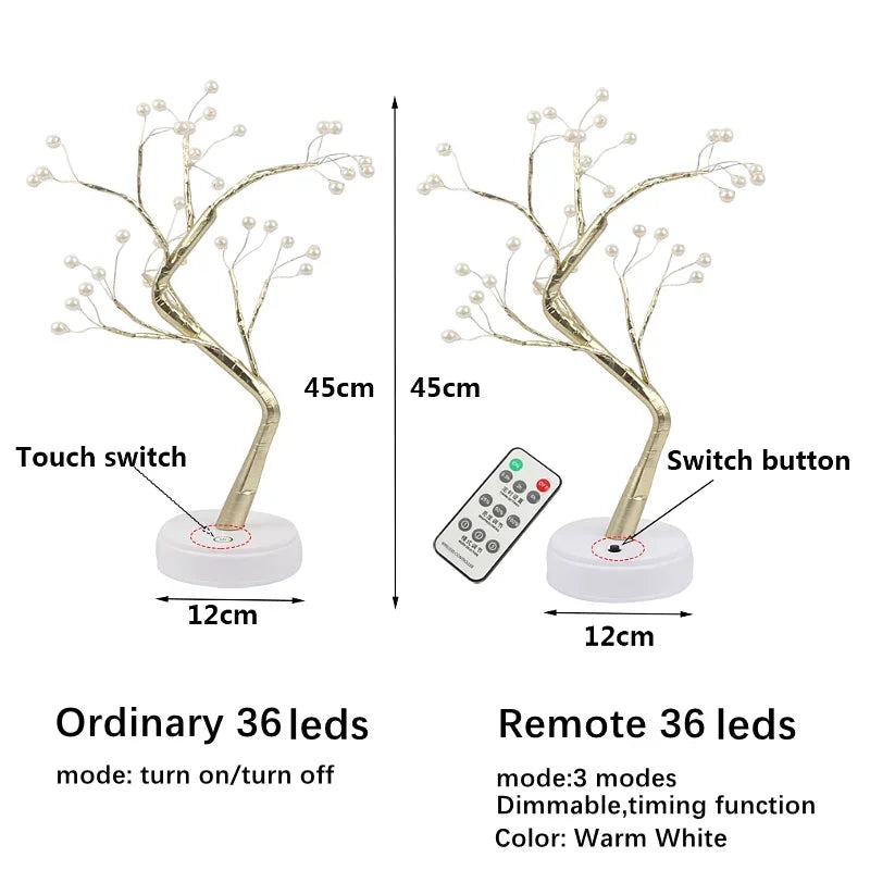 36/108 LED Tree Night Light – USB/Battery Fairy Table Lamp