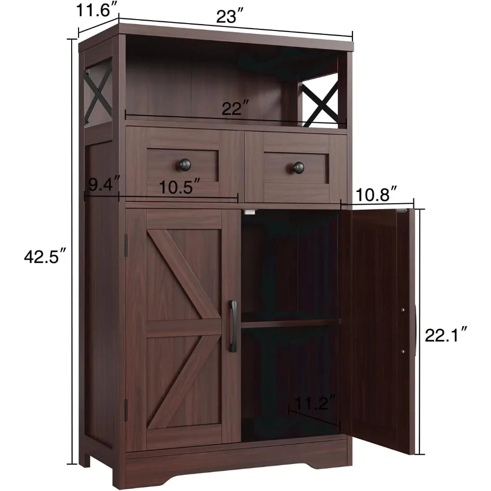 Set of 2 Dark Brown Pantry Storage Cabinets with Shelves