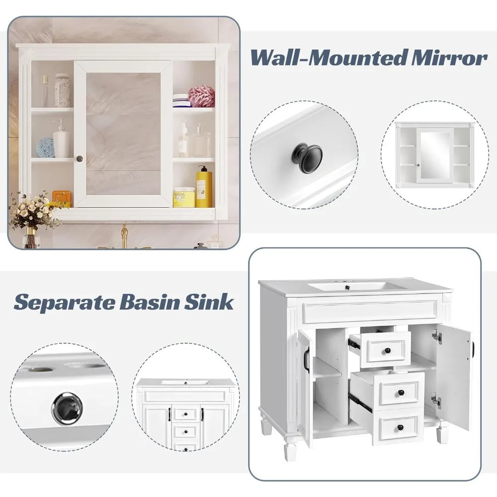 36" Bathroom Vanity with Sink & Medicine Cabinet
