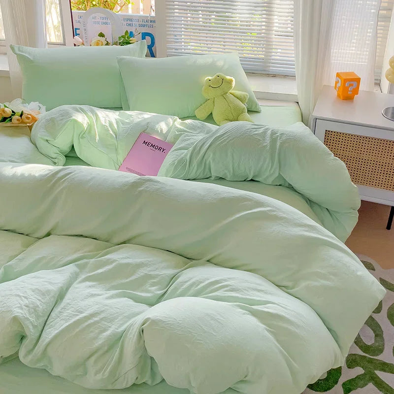 4-Piece Solid Cotton Bedding Set – Twin/Full Sizes