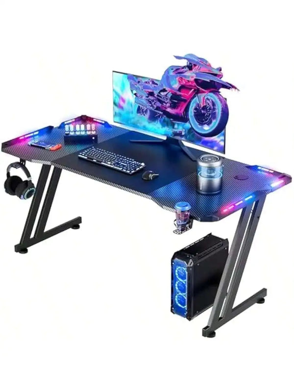 HLDIRECT 55" Gaming Desk with LED Lights