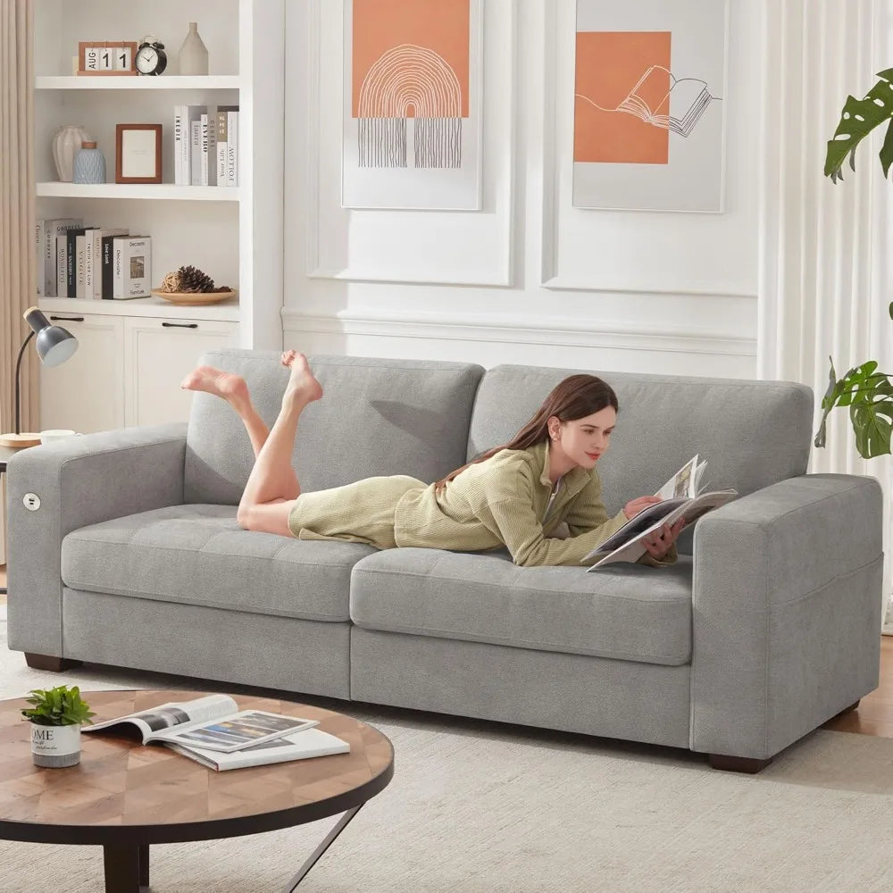 Ihanherry 3-Seat Chenille Sofa with USB/Type-C Charging