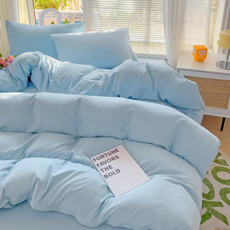 4-Piece Solid Cotton Bedding Set – Twin/Full Sizes