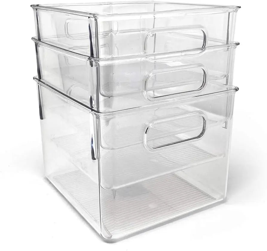 3-Pack Clear Plastic Storage Bins with Handles