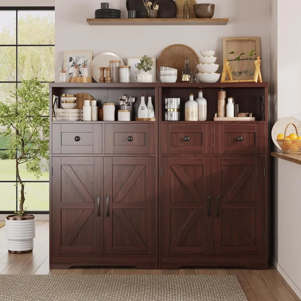 Set of 2 Dark Brown Pantry Storage Cabinets with Shelves