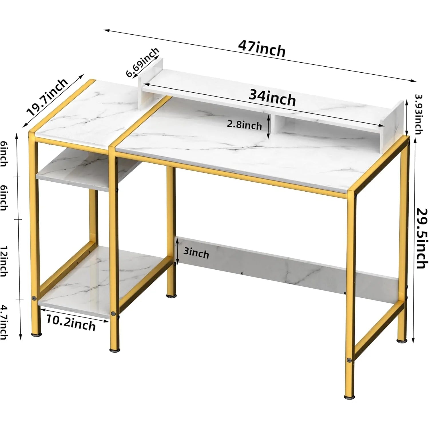 Gaming Desk with Monitor Stand & Storage – Marble Design