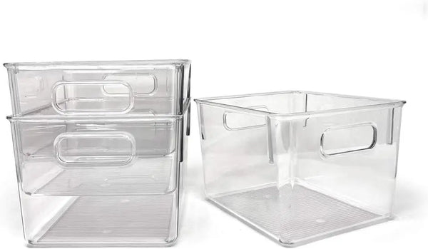 3-Pack Clear Plastic Storage Bins with Handles
