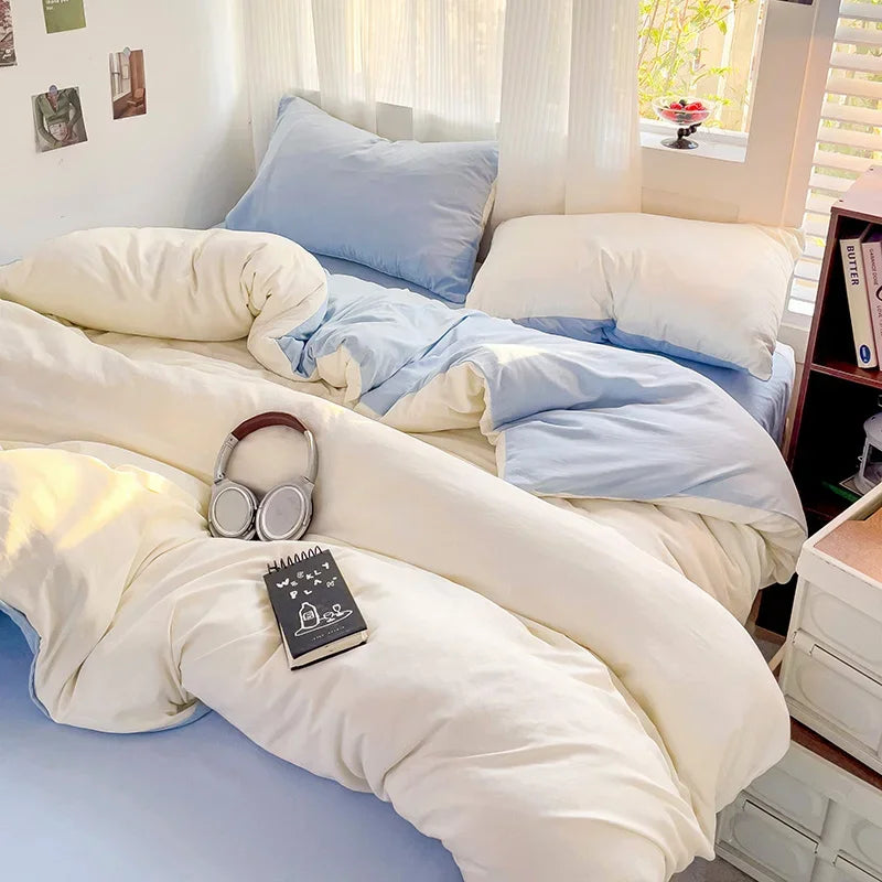 4-Piece Solid Cotton Bedding Set – Twin/Full Sizes