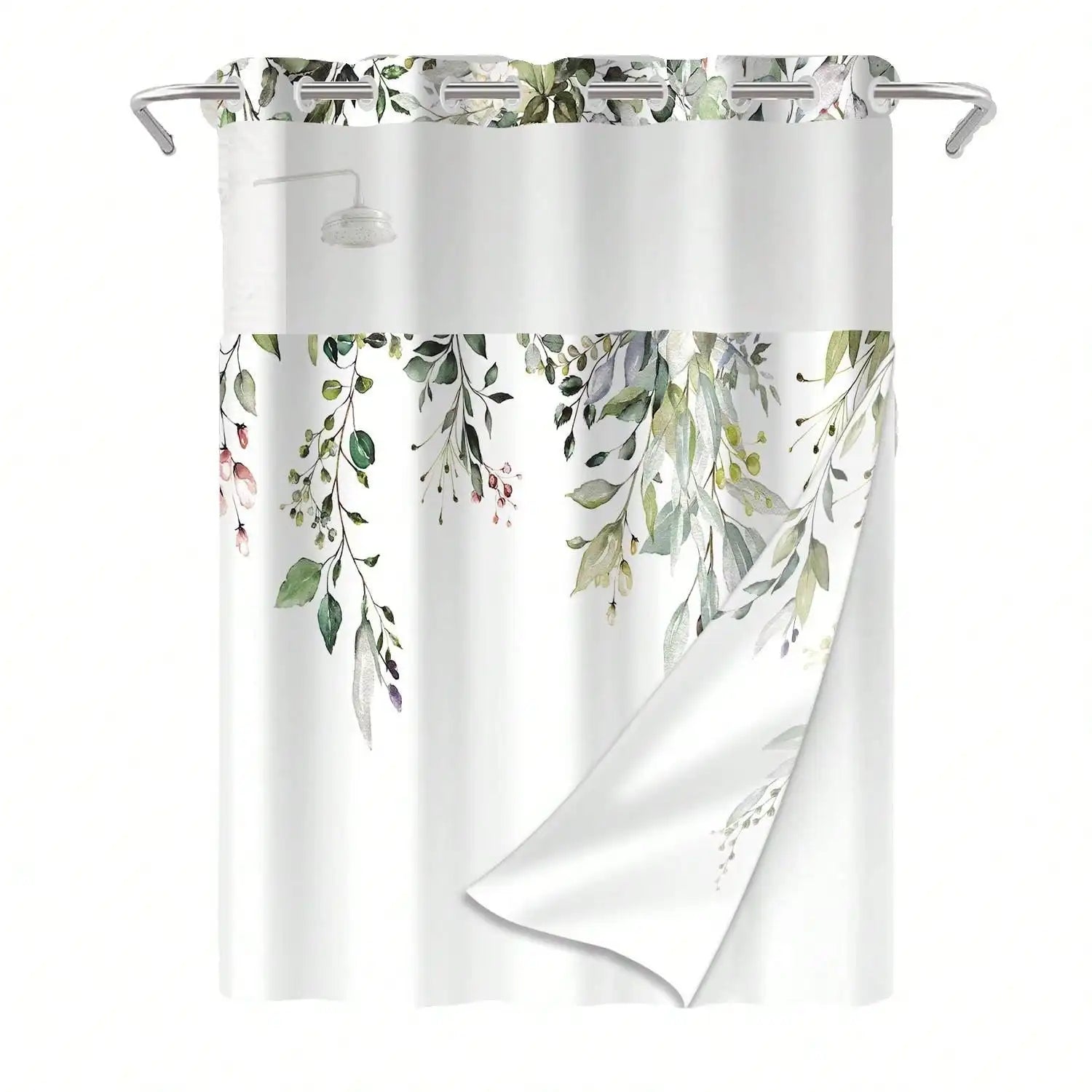 No-Hook Waterproof Shower Curtain – Plant Pattern