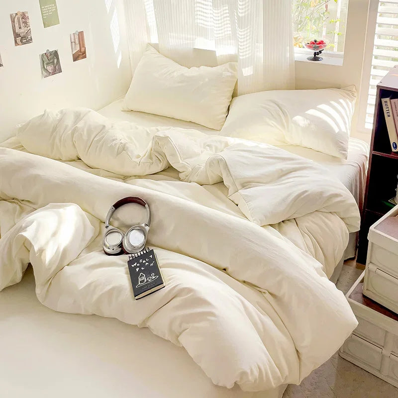 4-Piece Solid Cotton Bedding Set – Twin/Full Sizes
