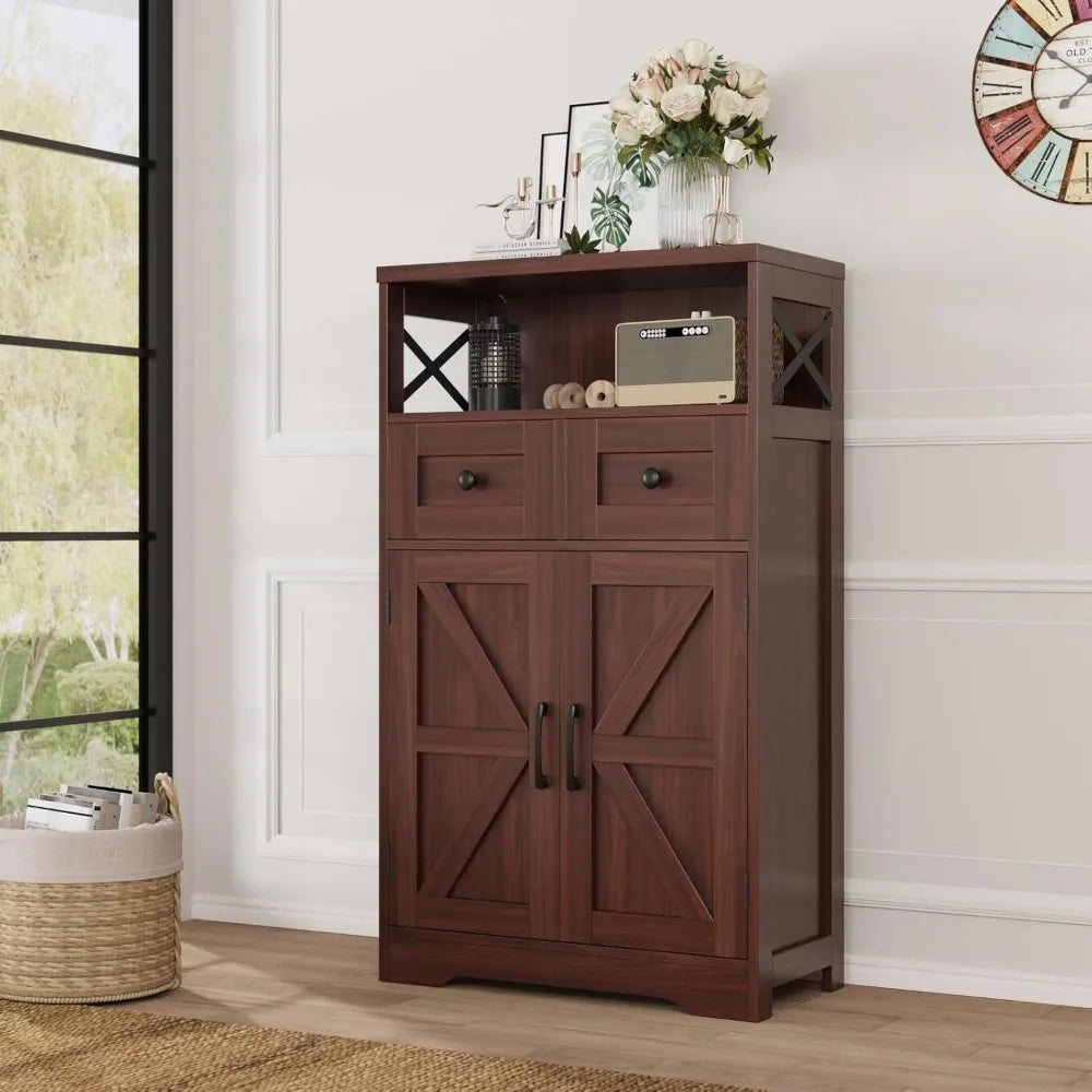 Set of 2 Dark Brown Pantry Storage Cabinets with Shelves