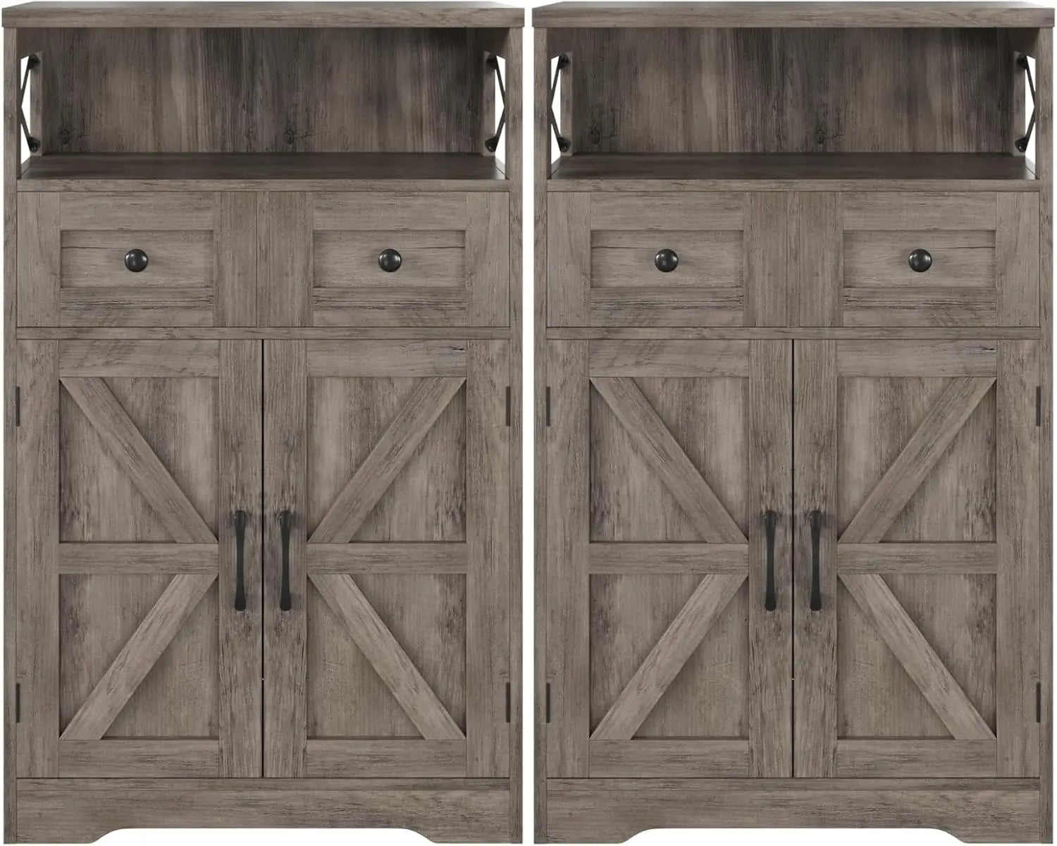 Set of 2 Dark Brown Pantry Storage Cabinets with Shelves