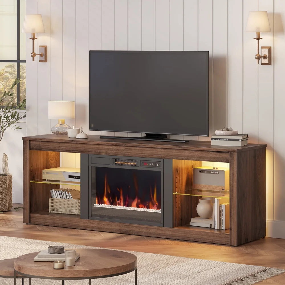 Modern 70" Fireplace TV Stand with LED & Storage