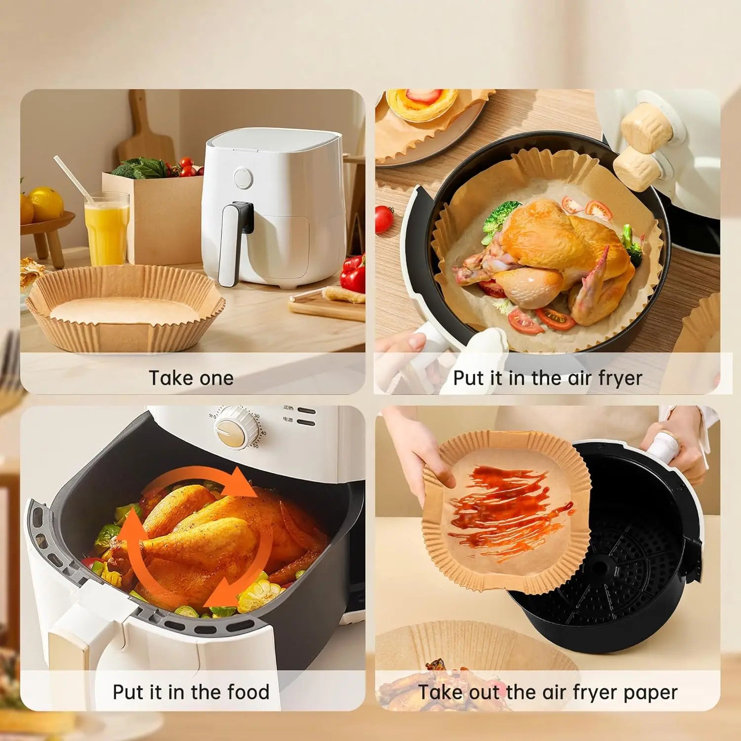 8-Inch Square Air Fryer Paper Liners (Non-Stick)