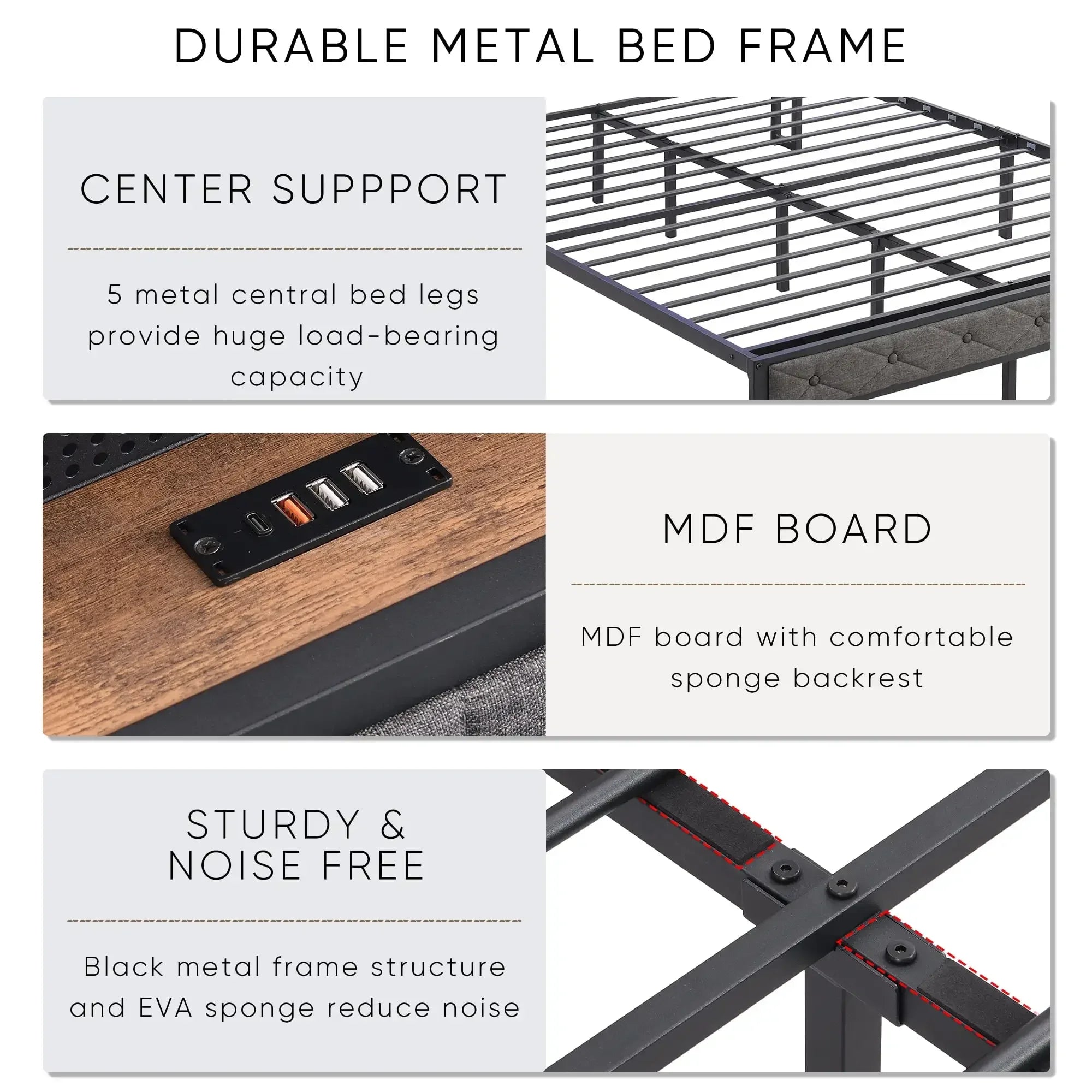 Full Upholstered Platform Bed with Storage Headboard & LED