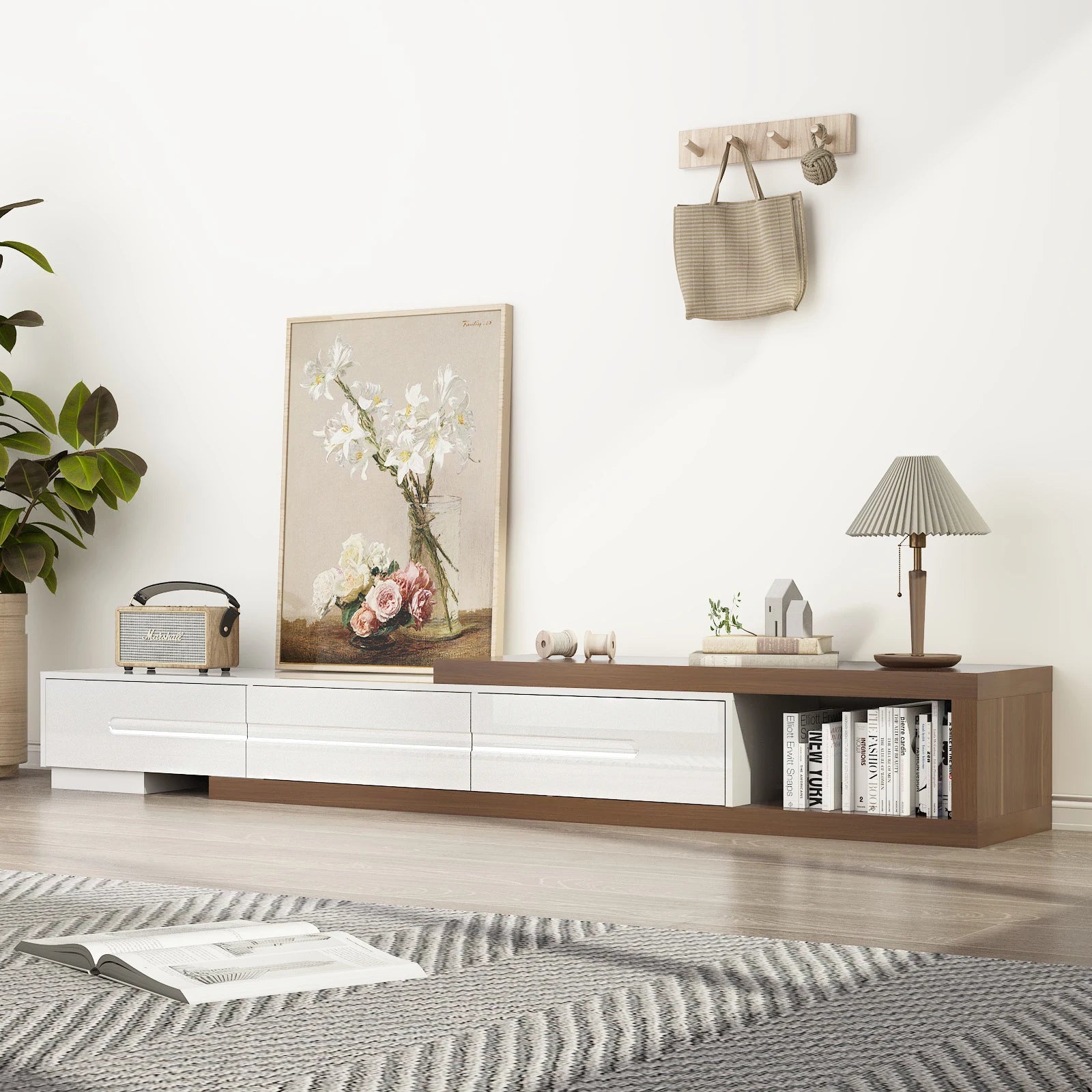 82–110" Extendable TV Stand with Drawers & Shelves