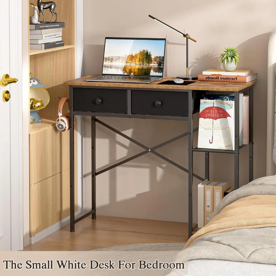 36" Small Writing Desk with Drawers & Shelves
