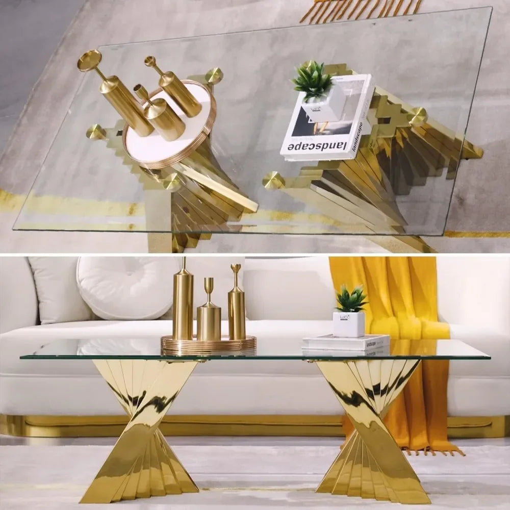 50" Glass Coffee Table – Rectangular with Steel Base