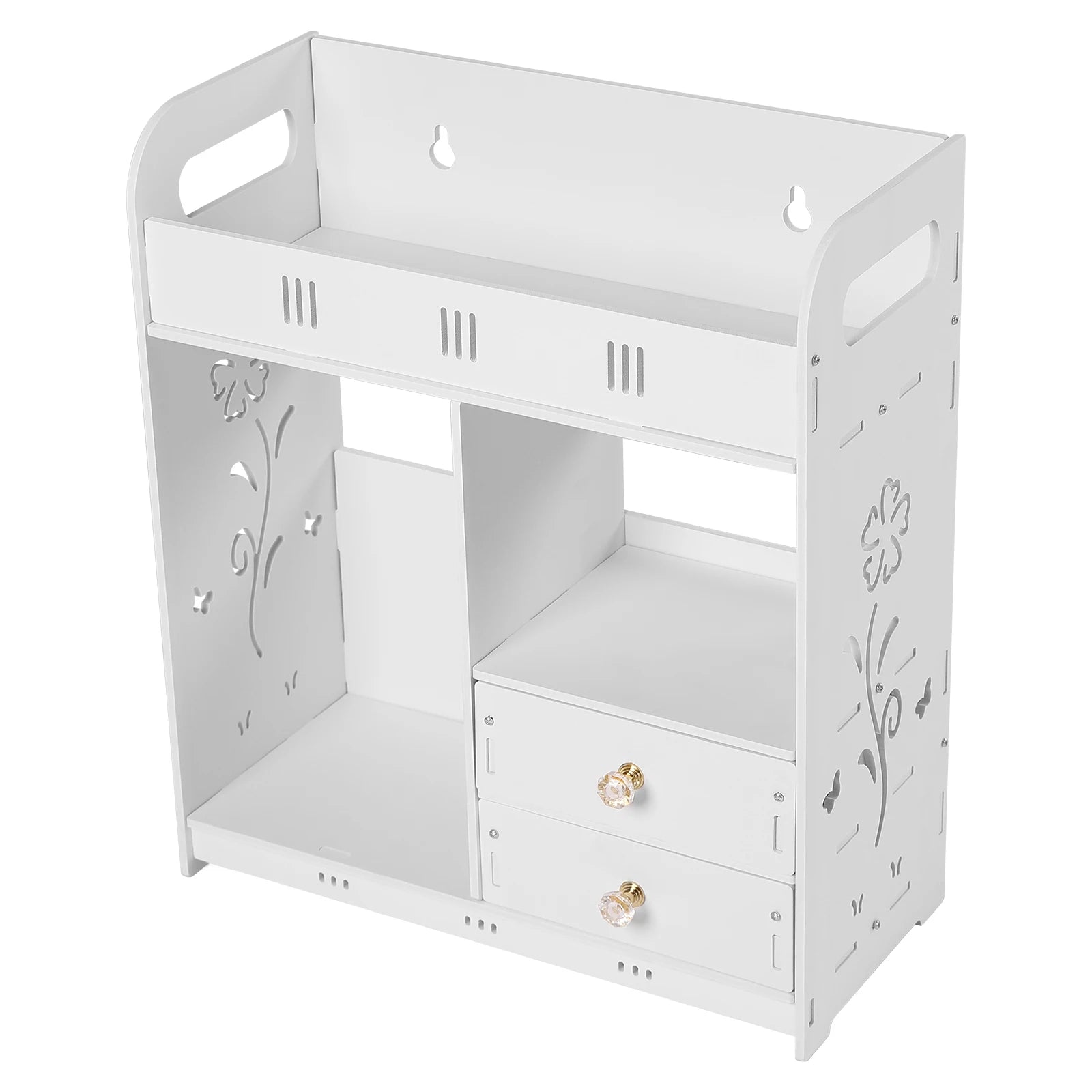 White Bathroom Wall Cabinet with Drawers & Adhesive Mount