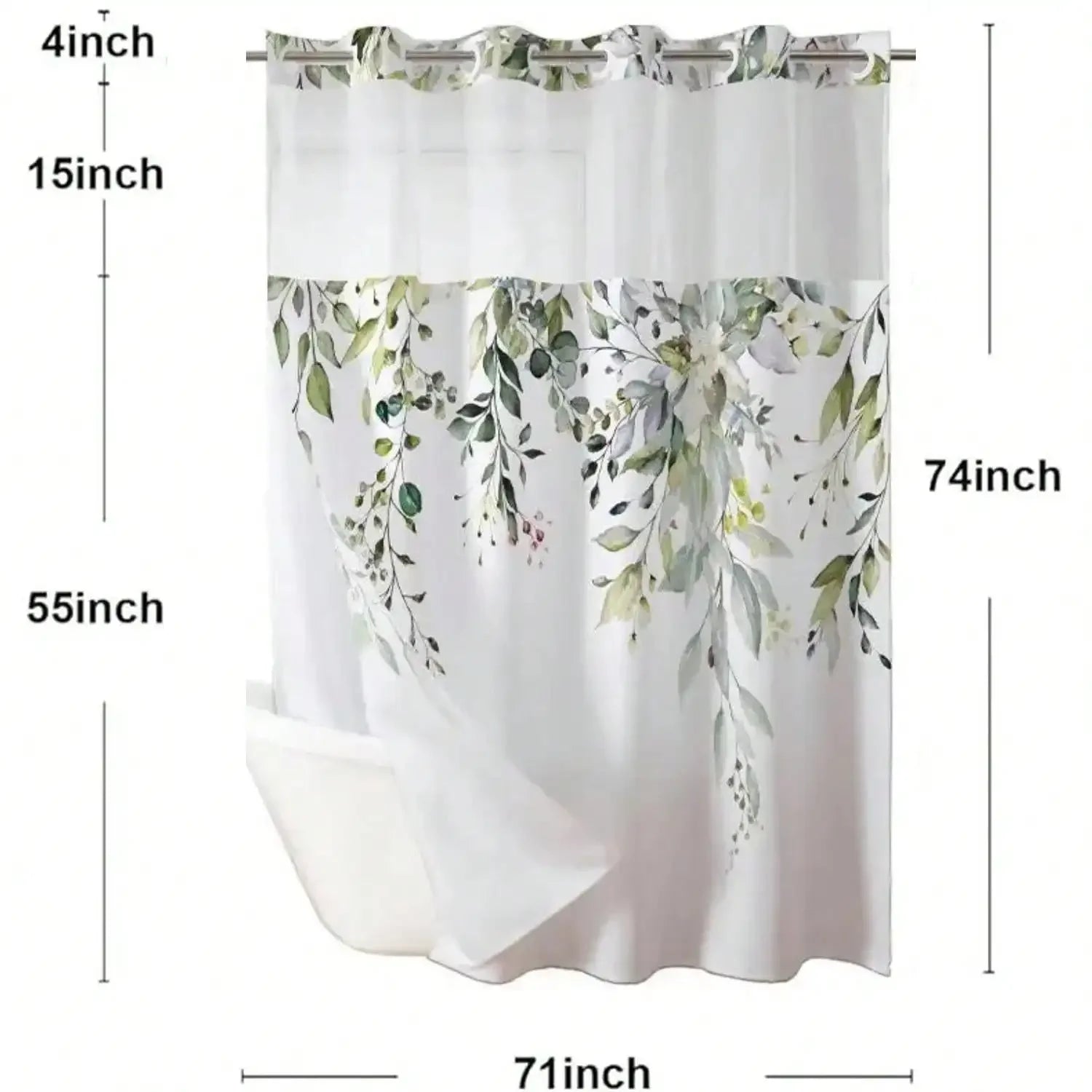No-Hook Waterproof Shower Curtain – Plant Pattern