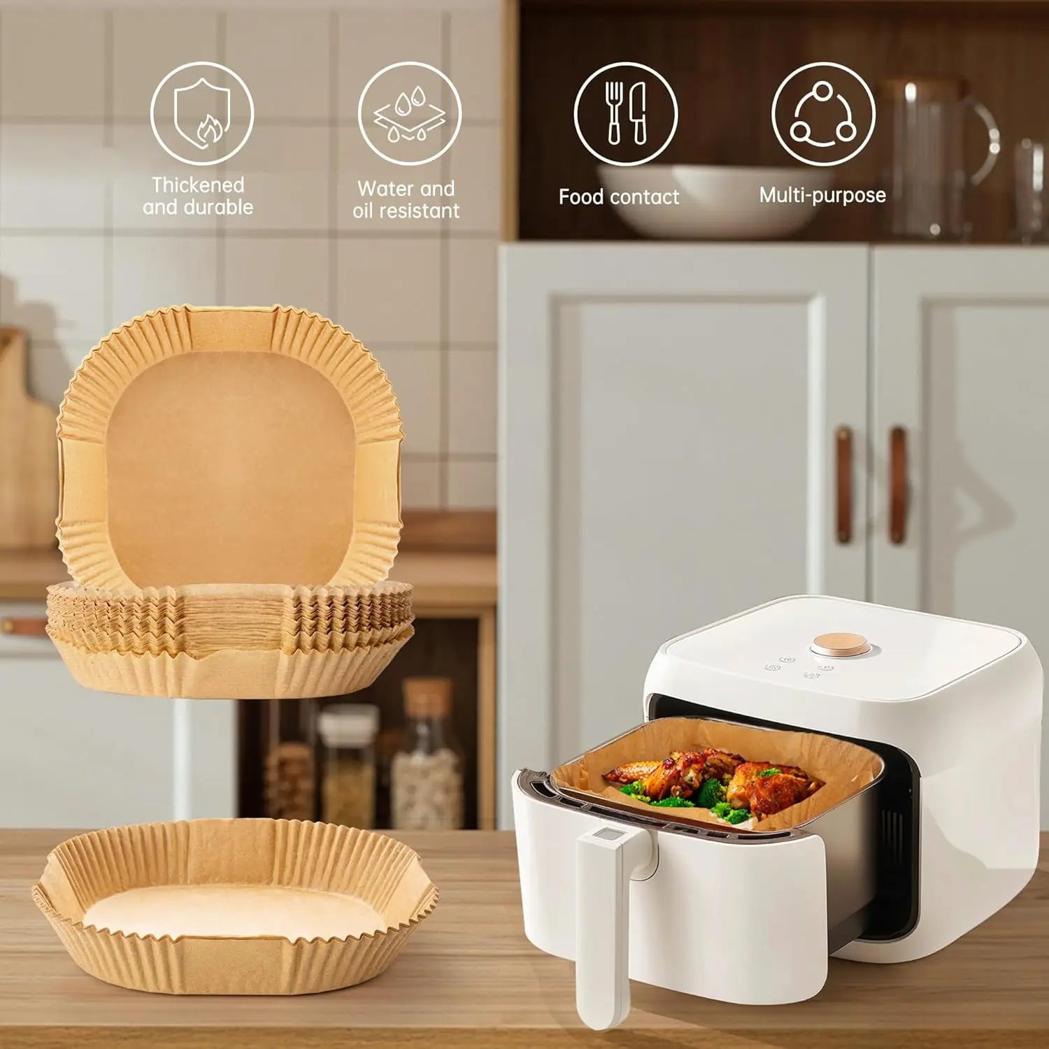 8-Inch Square Air Fryer Paper Liners (Non-Stick)