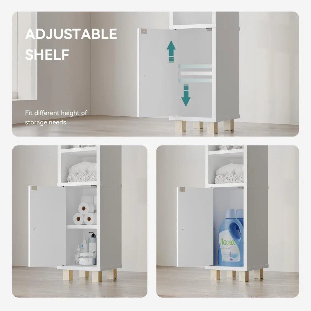 Slim White Bathroom Cabinet with Door & Shelves