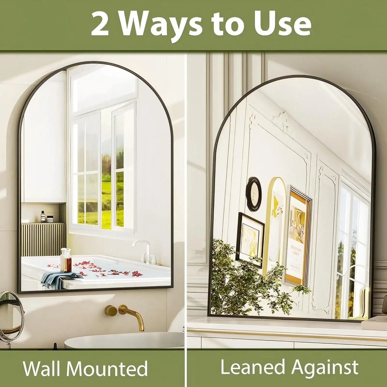 Anyrose 16"x24" Arch Wall Mirror – Black Frame