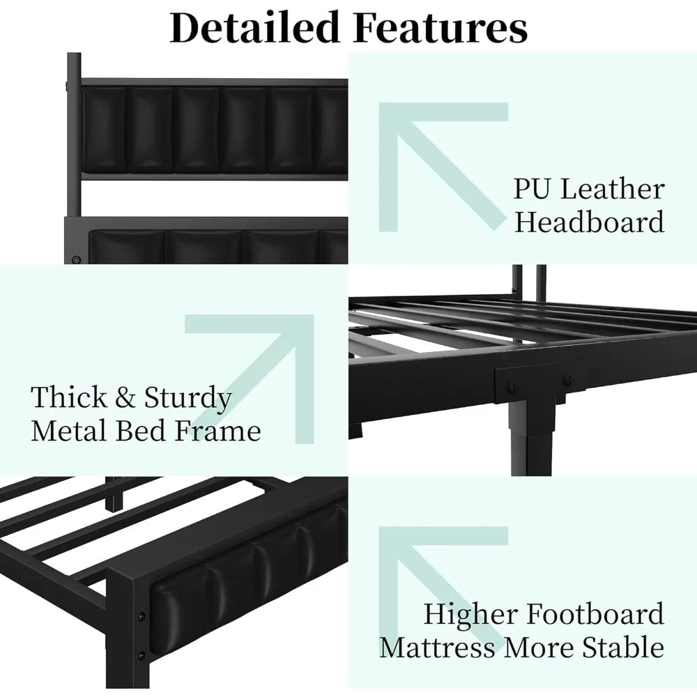 Queen LED Platform Bed Frame with Storage & Charging