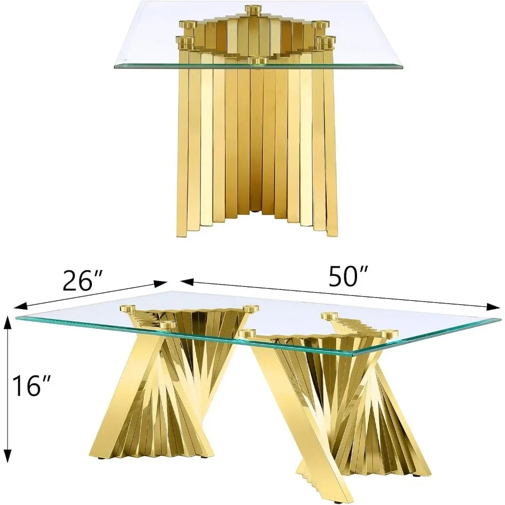 50" Glass Coffee Table – Rectangular with Steel Base