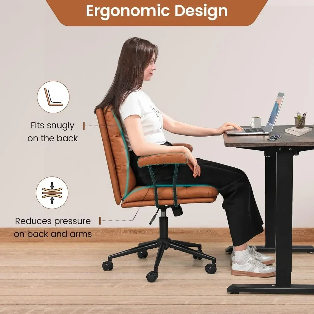 Mid-Century Brown Leather Office Chair