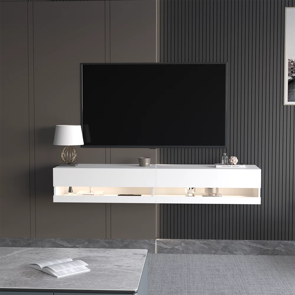 71" Floating TV Stand with LED & Storage – Fits 75/80" TVs